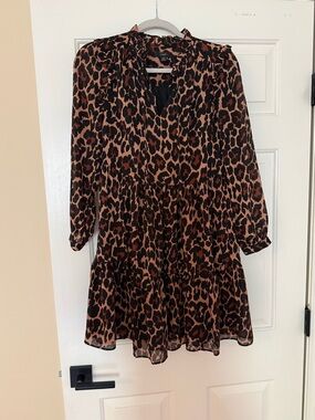J. Crew Leopard-Print Tiered Dress in Brown and Black
